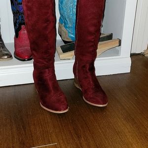 Cato 7.5M Suede Maroon Zipper Pull On Wedge   Heel Boots